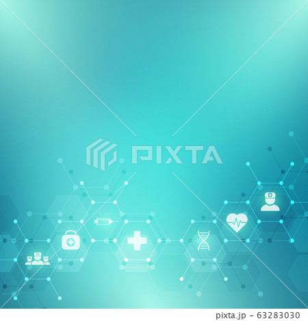 Abstract medical background with flat icons and symbols. Template design with concept and idea for healthcare technology, innovation medicine, health, science and research. Abstract medical background with flat icons and symbols. Template design with concept and idea for healthcare technology, innovation medicine, health, science and research. 63283030