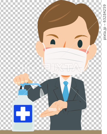 做手消毒的面具的白種人人 63284259