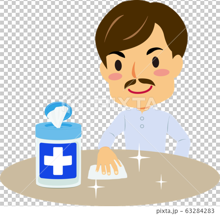 Illustration of an Asian Man Cleaning the Table with a Disinfecting Wipe 63284283