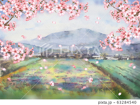 桜風景画のイラスト素材