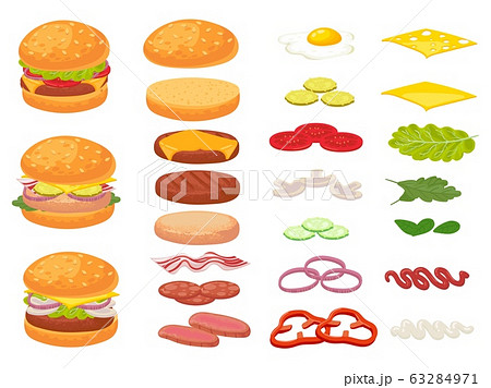 Cartoon Burger Ingredients Hamburger Chop Bun のイラスト素材