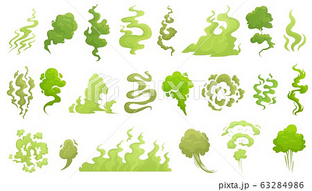 Smelling smoke. Bad smell cloud, green stink aroma and stinky smoke cartoon vector illustrartion set 63284986