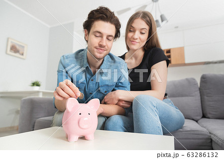 Home budget, family finance with piggy bank 63286132