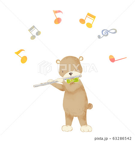 音楽を演奏する動物 熊 フルートのイラスト素材