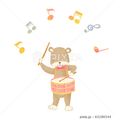 音楽を演奏する動物 熊 ドラムのイラスト素材