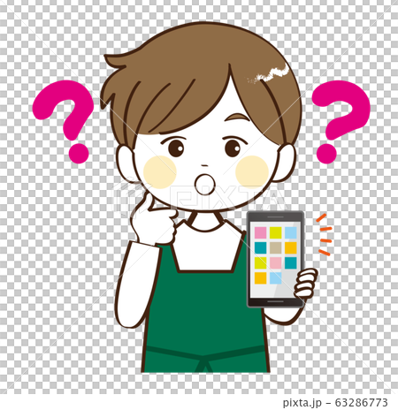 男性、店員、スマホ、疑問 63286773