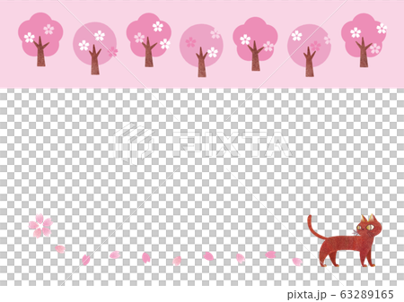 Cherry blossoms and cats _ frame _ background pink and white Cherry blossoms and cats _ frame _ background pink and white 63289165