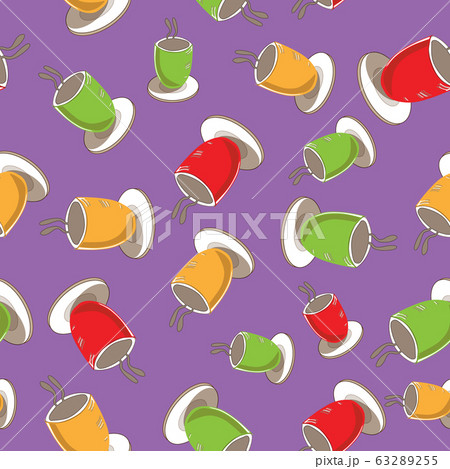 Colourful Cups-Garden Tea Party,Seamless Repeat Pattern design.Pattern background of colourful coffie cups in red, yellow and green on purple backgound. Perfect for fabric, Scrapbook,gift wrapping pap Colourful Cups-Garden Tea Party,Seamless Repeat Pattern design.Pattern background of colourful coffie cups in red, yellow and green on purple backgound. Perfect for fabric, Scrapbook,gift wrapping pap 63289255