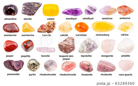 collage of various gemstones with names isolated collage of various gemstones with names isolated 63289360