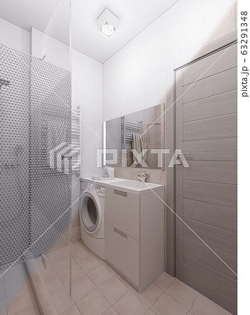 3D render of a bathroom in a modern style. 63291348