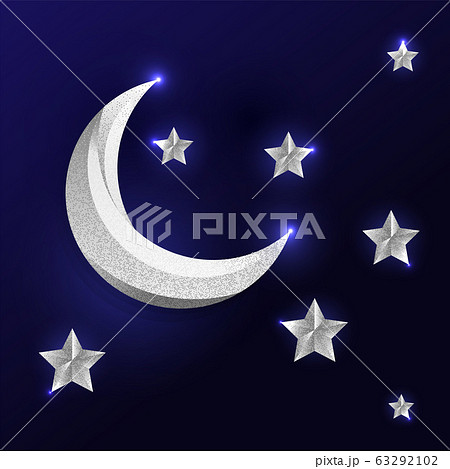 Silver moon and stars on dark blue background 63292102