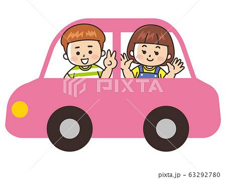 車に乗って出かける子供 旅行のイラスト素材