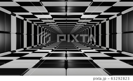 endless black and white checkered tunnel 3d rendering illustration 63292823