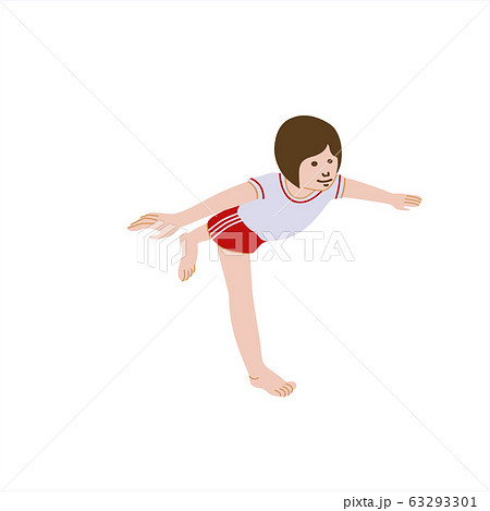 体操 飛行機のポーズ 女の子 イラストのイラスト素材