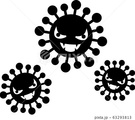 ばい菌キャラクター コロナウイルス風邪インフルエンザ 白黒のイラスト素材