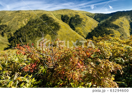 ニセ巻機に紅葉と巻機山稜線 63294600