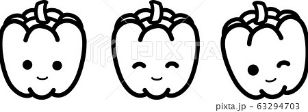 パプリカ ピーマン キャラクター 野菜 白黒線画のイラスト素材