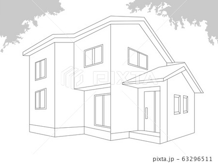 家 住宅 戸建て 住居 パス 線 線画 Eps ベクター 素材のイラスト素材