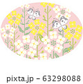 菜の花　蝶　ピンク色背景　楕円形　イラスト 63298088