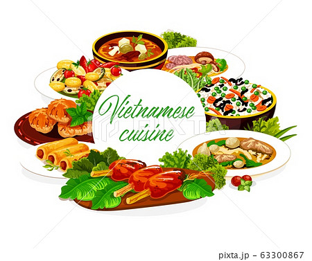 Vietnamese cuisine vegetables, rice, fish and meat 63300867
