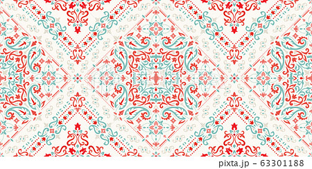 Rectangular seamless Bandana Print vector design for rug, carpet, tapis, shawl, towel, textile, yoga mat. Neck scarf or kerchief pattern design. Traditional ornamental ethnic pattern with paisley. 63301188