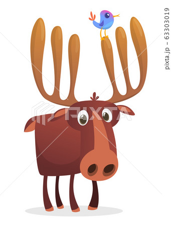 Happy Cartoon Moose Character Vector Mooseのイラスト素材