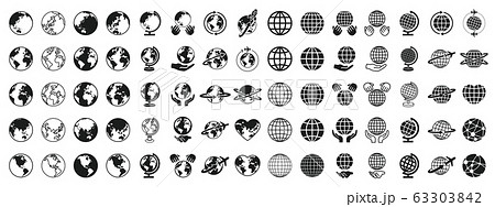 地球 グローバル 白黒 アイコンセットのイラスト素材