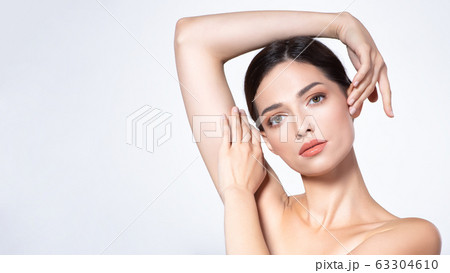 Portrait Of Beautiful Brunette Woman With Cleanの写真素材