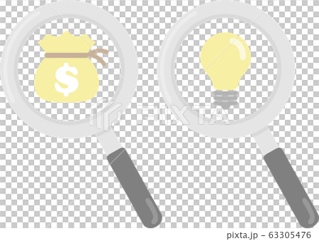 Dollar bag and magnifying glass with flash icon 63305476