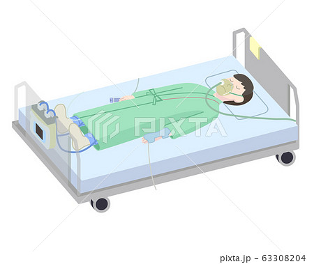 ベットに横たわる患者イラストのイラスト素材