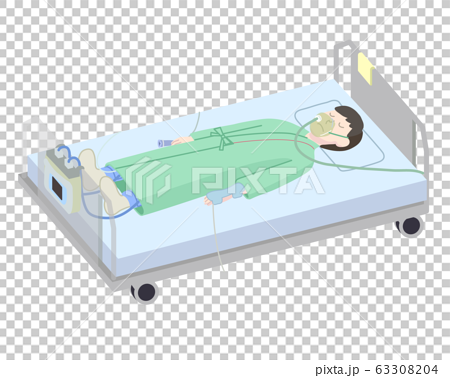 ベットに横たわる患者イラストのイラスト素材