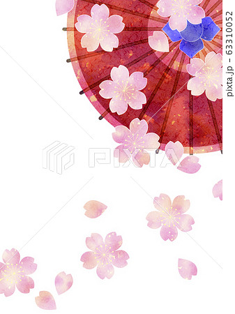 【原画】和風イラスト 桜と和傘 額縁付き モダン和風アート 和傘とさくらのイラスト素材 [63310052] - PIXTA