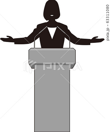 演台でスピーチする女性 のイラスト素材