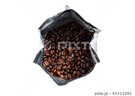 Aluminum bag of coffee beans isolated on white background Aluminum bag of coffee beans isolated on white background 63311092