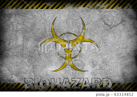 Illustration with a biohazard sign depicted on a concrete wall Illustration with a biohazard sign depicted on a concrete wall 63314852