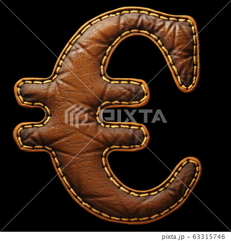 Symbol euro made of leather. 3D render font with skin texture isolated on black background. Symbol euro made of leather. 3D render font with skin texture isolated on black background. 63315746