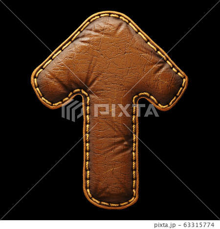 Symbol up arrow made of leather. 3D render font with skin texture isolated on black background. 63315774