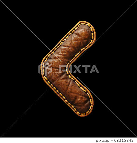 Symbol left angle bracket made of leather. 3D render font with skin texture isolated on black background. Symbol left angle bracket made of leather. 3D render font with skin texture isolated on black background. 63315845