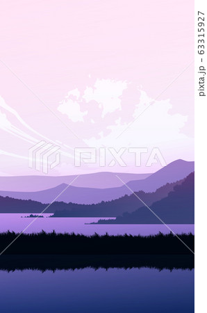 Mountains lake and river landscape silhouette tree  horizon Landscape wallpaper Sunrise and sunset Illustration vector style colorful view background Mountains lake and river landscape silhouette tree  horizon Landscape wallpaper Sunrise and sunset Illustration vector style colorful view background 63315927
