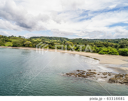 Aerial shot of the tropical beach Playa Arenillas in Costa Rica in peninsula Papagayo coast in guanacaste 63316681