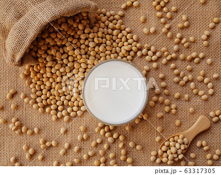 soy milk and soybean on the sack background soy milk and soybean on the sack background 63317305