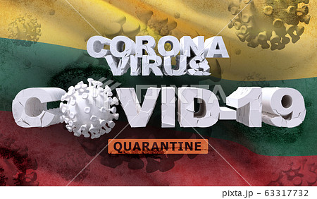 Coronavirus disease COVID-19 infection concept on waving national flag of Lithuania. Waved highly detailed close-up 3D render. 63317732