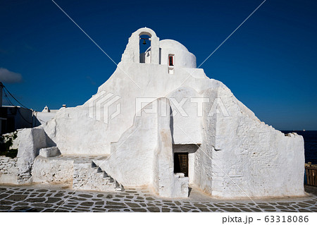 Greek Orthodox Church of Panagia Paraportiani in town of Chora on Mykonos island Greek Orthodox Church of Panagia Paraportiani in town of Chora on Mykonos island 63318086