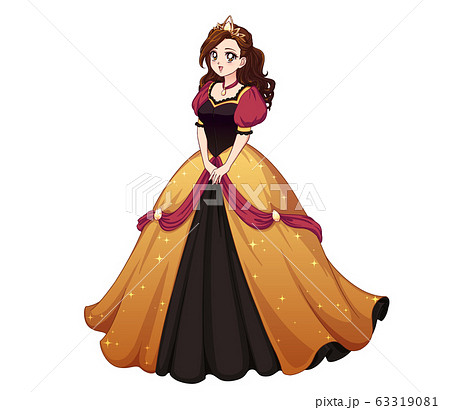 Pretty cute princess standing and wearing golden Pretty cute princess standing and wearing golden 63319081