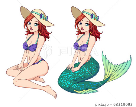 Pretty cartoon girl with red hair wearing bikini Pretty cartoon girl with red hair wearing bikini 63319092