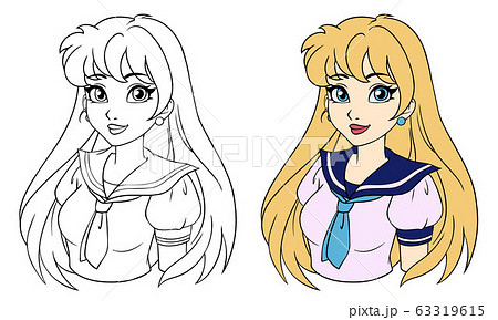 Cartoon girl with blonde hair in japanese school 63319615