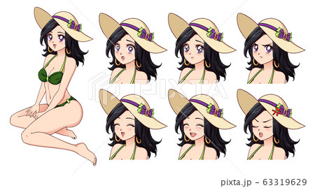Set of anime expressions. Hand drawn cute girl 63319629