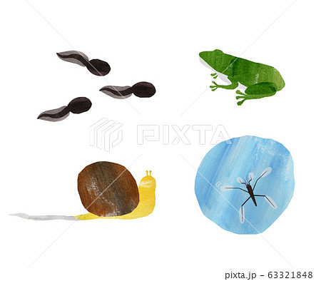 生き物４種類 貼り絵風のイラスト素材