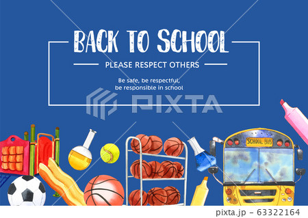 School frame design with school bus, basketball School frame design with school bus, basketball 63322164
