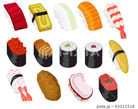 寿司セット 握りずし 巻きずし 軍艦巻き 寿司のイラスト素材